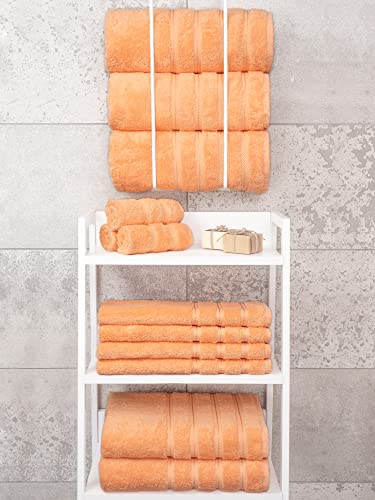 American Soft Linen 100% Cotton Luxury Turkish Towels, 4 PC Bath Towel Set | Soft Absorbent Quick Dry OEKO Tex Standard 100 Certificated Durable Machine Washable Premium Hotel Quality - color: Malibu Peach, size: 27"x54"
