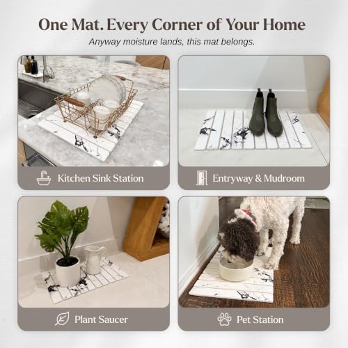 Foldable Stone Bath Mat - Diatomaceous Earth Bath Mat for Bathroom Floor, Jointed Design Quick Dry Stone Mat, Super Absorbent & Space Saving Non-Slip Bath Stone (Pure White) | Bathroom Floor & Shower Use, Jointed Panel Construction, High Absorption Surfac