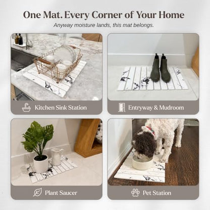 Foldable Stone Bath Mat - Diatomaceous Earth Bath Mat for Bathroom Floor, Jointed Design Quick Dry Stone Mat, Super Absorbent & Space Saving Non-Slip Bath Stone (Pure White) | Bathroom Floor & Shower Use, Jointed Panel Construction, High Absorption Surfac