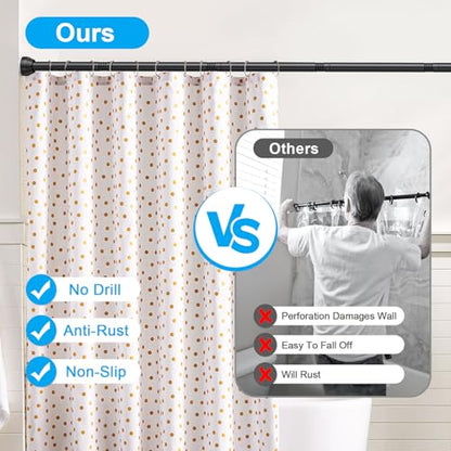 TEECK Shower Curtain Rod, 32-79 inch Adjustable Tension Spring, 1 Inch Shower Curtain Rod Tension, Anti-Slip, Rust-Proof, No Drilling, for Bathroom, Black - color: Black, size: 32-79 Inches