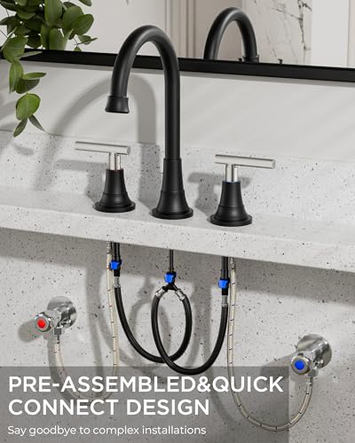 FORIOUS 8Inch Widespread Brushed Nickel and Black Bathroom Faucet 3 Holes | 8 Inch Widespread Bathroom Faucet 3 hole Vanity and 4 Inch Bathroom Faucet Centerset 2 Hole for B2B Commercial, Spare Aerator - color: Black&Stainless Steel, style: Modern