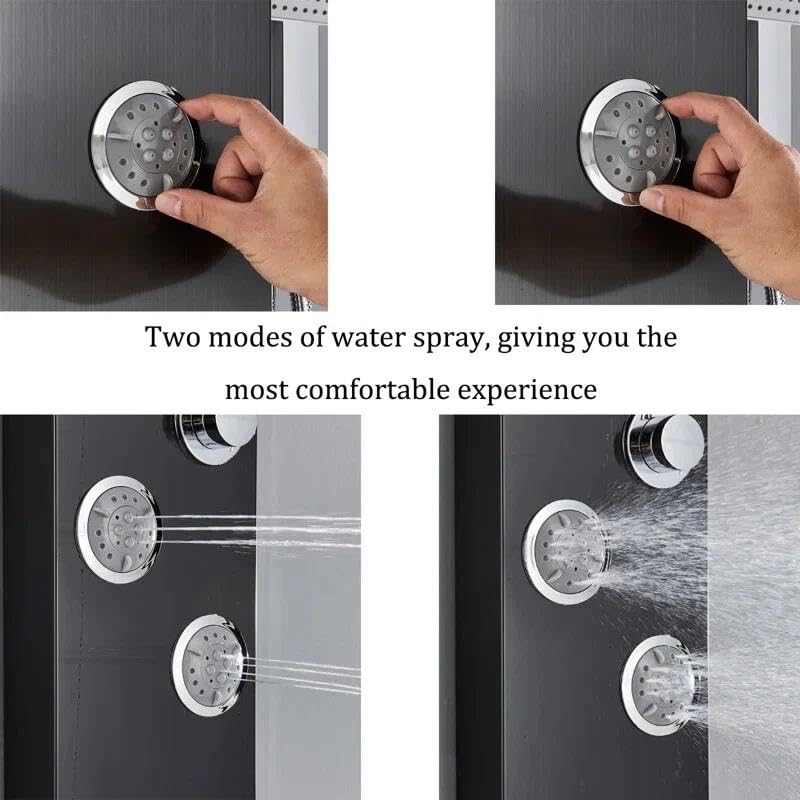 FUZ Matte Black Shower Panel Tower with LED Waterfall Rain Shower Head Digital Temperature Display 4 Body 99D-LFT8011andheld Shower Wand Tub Spout Multi Function Shower System for Bathroom