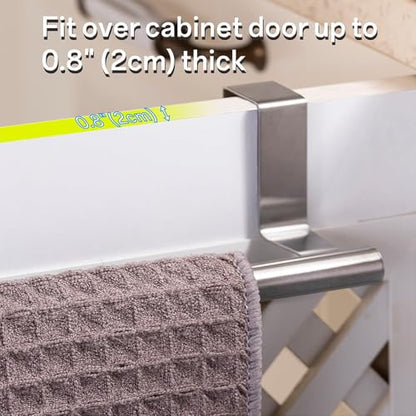 Cabinet Door Towel Bar, Kitchen Towel Holder, Silver, Single | Extended Anti-Slip Arm, EVA Scratch Guard Pads, No-Drill Install, Stainless Steel Dish Towel Holder, Kitchen Towel Rack - color: Brushed Finish - 1 Pack