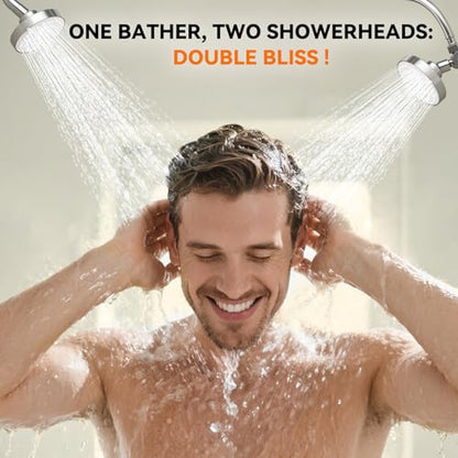 Dual Shower Head for Couples, Double Showerheads (Chrome) | High Pressure, Two Showerhead System Fit 2 Person People, Birthday Gifts for Women Men, Spa-Like, Segmented Design - color: Chrome