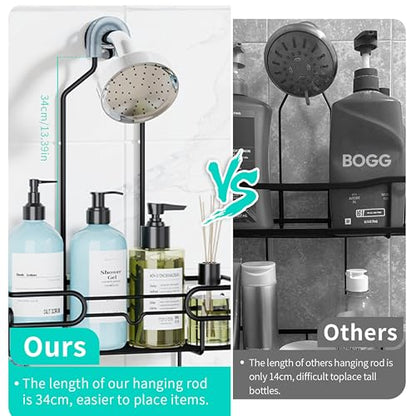 HapiRm Hanging Shower Caddy Organizer - Bathroom Organizer with 12 Hooks and Soap Holder, Rustproof Shower Shelf over Shower Head - Black - color: Black