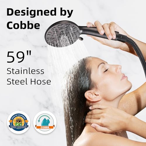 Cobbe 8-Setting Handheld Shower Head, Water-Saving Design, ORB | Trickle Pause Mode, 5ft Stainless Steel Hose, Brass Swivel Bracket, Tool-Free Installation - color: Oil Rubbed Bronze