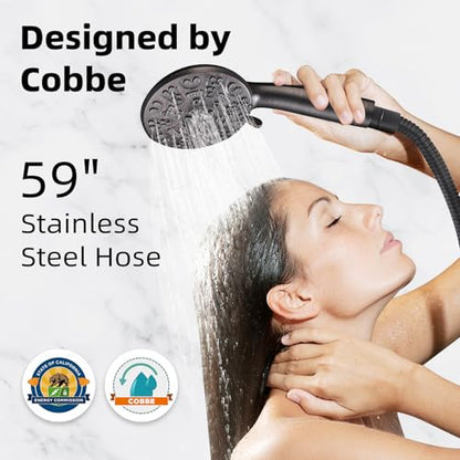 Cobbe 8-Setting Handheld Shower Head, Water-Saving Design, ORB | Trickle Pause Mode, 5ft Stainless Steel Hose, Brass Swivel Bracket, Tool-Free Installation - color: Oil Rubbed Bronze