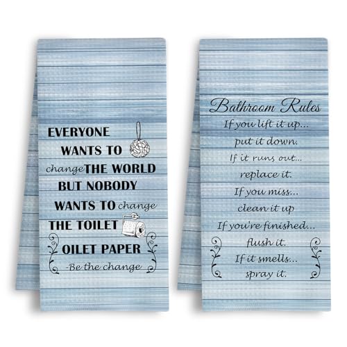 Farmhouse Blue Bathroom Hand Towels, Funny Rustic Bathroom Rules Decorative Hand Towels for Bath Room Washroom Restroom Toilet, 16x24 Inch Set of 2 - color: Farmhouse Blue Bathroom