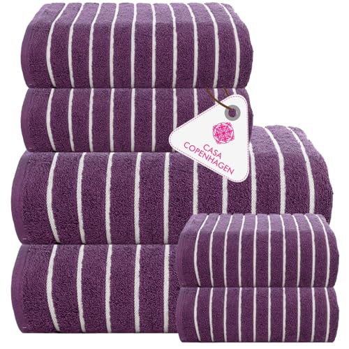 CASA COPENHAGEN Ecstatic 6Pcs 100% Egyptian Cotton Large Designer Towels Gift Set- Plum, 600GSM, 2Bath 2Hand 2Washcloths, Bath Towels for Bathroom Set for Women & Men - color: Ecstatic 6pcs Towel Set Plum, size: 6Pcs Towel Set