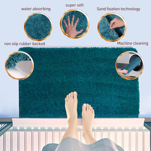 Shower Curtain Sets with Rugs and Adjustable Toilet Seat Cover | 4 Pcs Bondi Blue Bathroom Sets with Shower Curtain and Rugs and Microfiber Toilet Lid Cover - color: Bondi Blue