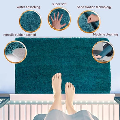 Shower Curtain Sets with Rugs and Adjustable Toilet Seat Cover | 4 Pcs Bondi Blue Bathroom Sets with Shower Curtain and Rugs and Microfiber Toilet Lid Cover - color: Bondi Blue