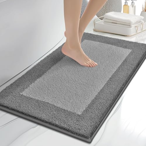 anllugs Bathroom Rugs, 20" x 30" Soft Bath Rugs, Grey & Dark Grey | Non-Slip, Super Absorbent, Machine Washable, Quick Dry, Bath Mats for Shower and Bathtub, TPR Backing - color: Grey & Dark Grey, size: 20" X 30"