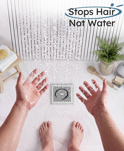 Square Shower Drain Hair Catcher, Anti-Clogging, Gray, 4 inch | Fast Drainage, Anti-Slip & Stays in Place, Stainless Steel & TPE Material, Easy Clean Fits Bathroom Hair Catcher for Shower - color: Gray, size: 4 inch