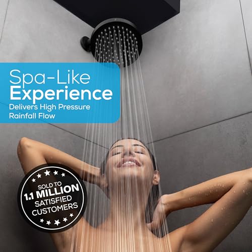 SparkPod Rain Shower Head, 6 Inch Round, Midnight Black Matte Finish | High Pressure Shower Heads, 90 Nozzles, Adjustable Showerhead, No Tools Needed, Universal Connection - color: Midnight Black Matte, style: 6 Inch Round