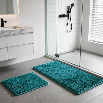 Teal Blue Bathroom Rugs Bath Mats for Bathroom Chenillen Bath Rug Set 2 Piece Non-Slip Bath Mats, Absorbent Shaggy Rugs, Machine Wash, Perfect Plush Bathroom Mats, Batroom Carpets Set - color: Teal Blue
