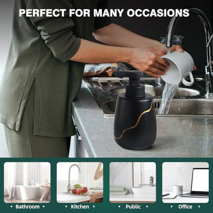 BosilunLife Rechargeable Auto Touchless Foam Soap Dispenser 17oz Ceramic | With Elegant Golden Curved Line.With Waterproof Pump,Touch-Free Sensing.17oz Dish Soap For Kitchen And Bathroom，Black - color: Black, style: Foam Pump