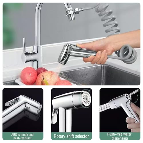 Handheld Bidet Sprayer Toilet,Kitchen Bathroom Douche Cloth Washing Diaper Cleaning Shower Head with 59 inches Telescopic Hose and G1/2, 55/64", 15/16" Faucet Adapters, Hair Washing, Dog Shower