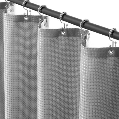 Siiluminisoy Shower Curtain and Liner Set, Waffle Shower Curtain Set with 12 Stainless Steel Hooks, Waterproof Luxury Fabric Shower Curtains for Bathroom and Hotel, Grey, 72" W x 84" H - color: Grey, size: 72"W x 84"L (Pack of 1)