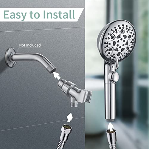 Handheld Shower Head with 79inch Extra Long Hose,ON OFF Switch. | 8 Spray Settings High Pressure Detachable Showerhead,Built-in Power Sprayer to Clean Pets, Adjustable Angle Bracket,Silver