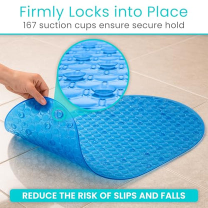 Vive Oval Bathtub Mat - Nonslip Shower Floor Pad - Non-Slip and Non-Skid | For Bath Tub with Strong Rubber Suction Cup Grip - for Baby, Elderly, Kids, Bathroom (Blue) - color: Blue
