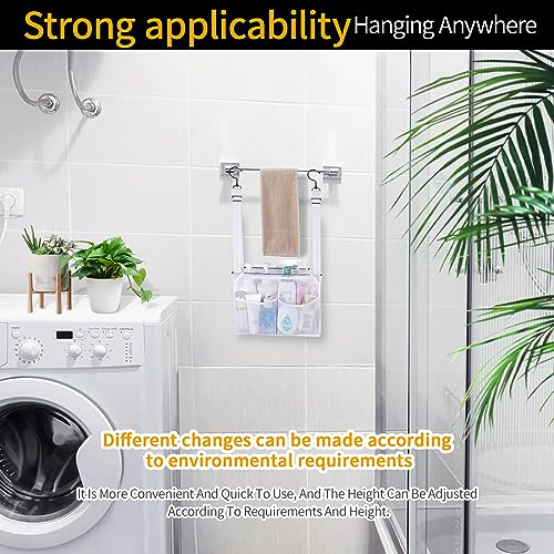 4 Storage Pockets Adjustable Hanging Mesh Bathroom Bag, Shower Caddy College with Hooks, Applied to College Dorm Rooms, Gym, Swimming and RV Travel (White) - color: White