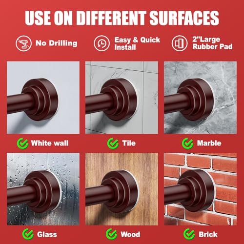 Ausemku Shower Curtain Rod - 32-92 Inch Rustproof Tension Rod, Non-Slip Spring Design, No Drilling Adjustable Curtain Rod for Bathroom, Kitchen, and Closet（Brown） - color: Brown, size: 32-92 IN