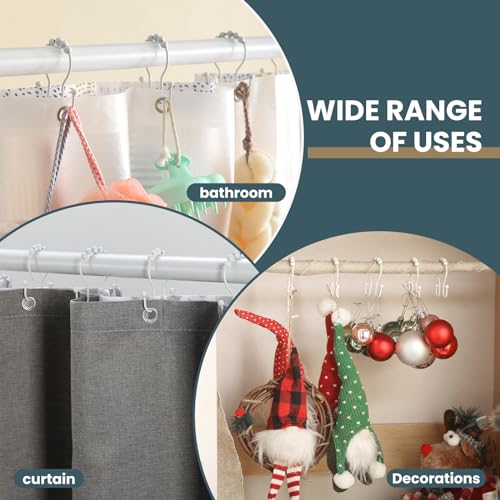 Shower Curtain Hooks, OEH Shower Curtain Rings, White Shower Curtain Hooks Rust Proof, Smooth Gliding Metal Shower Curtain Rings Rust Proof, Double Shower Rings for Curtain, 12 Pcs, White - color: White, size: Classic Double Hooks