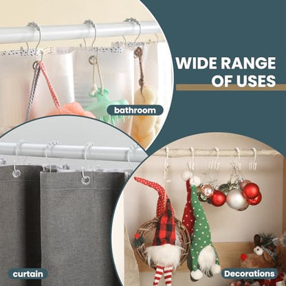 Shower Curtain Hooks, OEH Shower Curtain Rings, White Shower Curtain Hooks Rust Proof, Smooth Gliding Metal Shower Curtain Rings Rust Proof, Double Shower Rings for Curtain, 12 Pcs, White - color: White, size: Classic Double Hooks