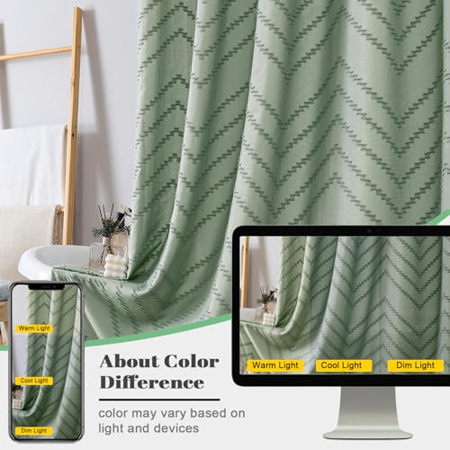 Small Boho Stall Shower Curtain, Sage Green Fabric Cloth Stall Shower Curtain 36 x 72 Half Size with Tassel Tufted Chevron Striped Textured Modern Farmhouse for Bathroom, Machine Washable - color: Sage Green, size: 36"W x 72"L (Pack of 1)
