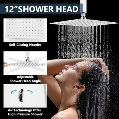 Aolemi Ceiling Shower Faucet with Handheld 12 Inch Head Polish Chrome | Shower Valve and Trim Kit,SUS304 Rain Head and Handle Set System,All Metal,Bathroom, Handheld Spray - color: Chrome, size: 12 Inch Ceiling Shower Head