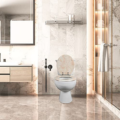 Angel Shield Marble Toilet Seat Durable Molded Wood with Quiet Close, Easy Clean, Quick-Release Hinges (Round, Beige Marble) - color: Beige-Round, size: Round-16.5“