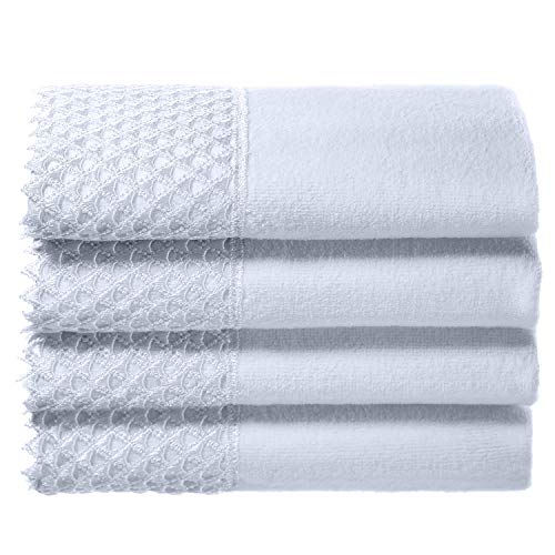 Creative Scents Decorative Fingertip Embellished White Gorgeous Lace Towels for Bathroom and Powder Room - 4 Pack 11 by 18" Cotton Velour Towel Set Packaged in Gift Box for Best Gift (White) - color: White