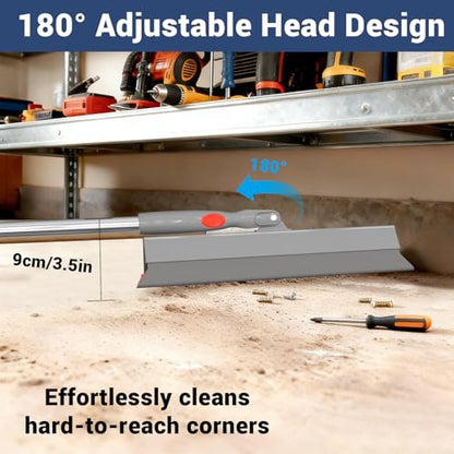 Floor Squeegee for Concrete Floor, 15.8" Large Heavy Duty Squeegee for Floor with 60" Adjustable Handle, 2-in-1 Silicone & EVA Blade for Garage,Concrete,Tile,Bathroom,Window Glass Cleaning