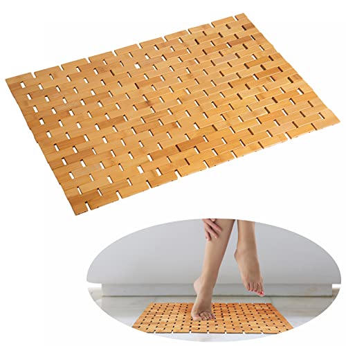 Rayon derived from Bamboo Bath Mat Bathroom Rugs Floor Wood Shower Bathtub Waterproof Non Slip Accessories 16x24 Inch Easy to Clean, Natural, 1 pc - color: Natural, size: 16x 24 Inch-1 pc