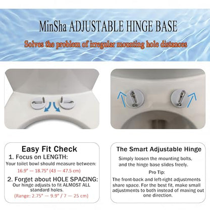 MinSha ToiletSeat Soft Close D Shape Seat with Quick Release Hinges Stable | with quick release hinges, durable PP construction, stable anti-shift design and easy installation for standard toilets - size: M17“