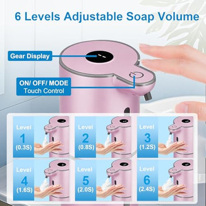 OHIFAST Automatic Foaming Soap Dispenser Touchless, USB Rechargeable Smart Hand Soap Dispenser, 6-Level Adjustable, 12.8oz/380mL Wall Mounted for Bathroom Kitchen Dish Soap-Rose Gold - color: Rose Gold, style: Foam