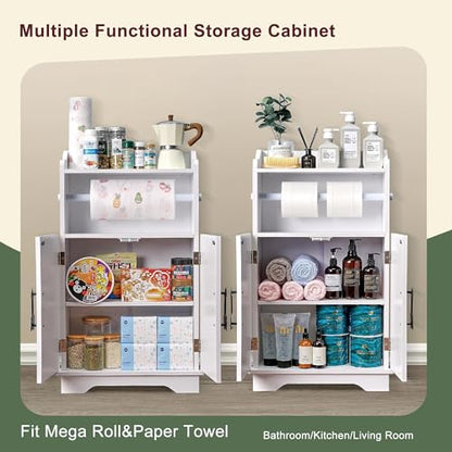 VECELO Bathroom Storage Cabinet, Freestanding Floor Organizer with Double Doors and Adjustable Shelf, Waterproof Wooden Cabinet for Bathroom, with Towel Bar - size: With Towel Bar