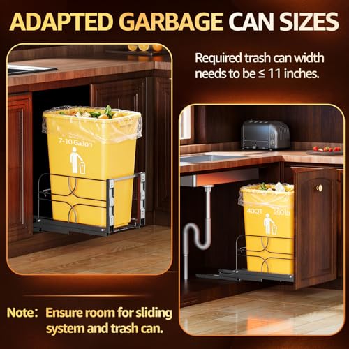 Pull Out Trash Can Under Cabinet, Soft Close Heavy Duty 200LB, Black | Under Sink Trash Can Organizer, Full Extension Slides, Fits 12 W x 17 D Cabinet Opening, Kitchen Cabinet, Can Not Included - color: Black, size: Single