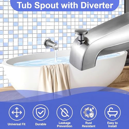 Enhon Tub Spout, Universal Fits 1/2'' Copper Pipe, 1/2'' IPS and 3/4'' IPS, Bathroom Bathtub Tub Faucet Replacement with Adapters(with Diverter,Brushed Nickel) - color: Brushed Nickel, style: with Diverter