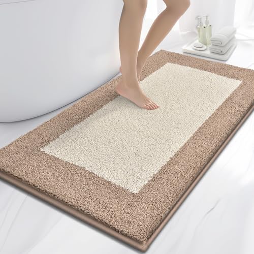 anllugs Bathroom Rugs, 30" x 60" Soft Bath Rugs, Beige & Grayish Brown | Non-Slip, Super Absorbent, Machine Washable, Quick Dry, Bath Mats for Shower and Bathtub, TPR Backing - color: Beige & Grayish Brown, size: 30" X 60"