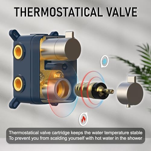 Iriber Thermostatic Shower System Wall Mount with 10 Inch Roud Rainfall Shower Head and Handheld,Shower Faucet Mixer Trim Kit (Valve Included),Brushed Nickel - color: Brushed Nickel 03