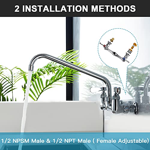 Wall Mount Commercial Sink Kitchen Faucet 8 Inch Adjustable Center | 10 Inch 360 Swivel Spout, Lead-free Brass, For Restaurant Laundry Utility Room, Easy to Install, CUPC NSF Certified - color: A Chrome, size: 10 Inch Spout