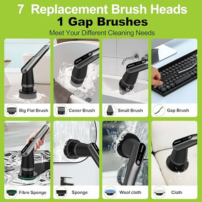 Dreazu Pro Electric Spin Scrubber, 10-in-1 Shower Scrubber & Retractable Long Handle, 44 lbs High-Torque & Variable Speed Shower Cleaning Brush for Bathroom,Toilet, Bathtub, Kitchen, Tile Floors, Car - color: Metalgray