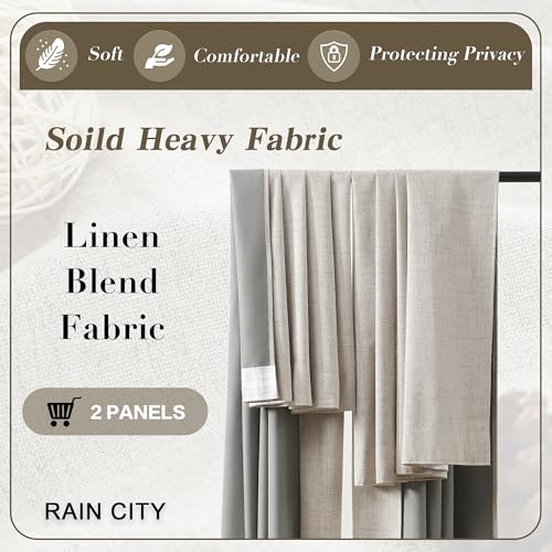 RAIN CITY Linen Beige Blackout Bedroom Curtains 84 Inch Long 50 Wide 2 PCs | Linen Blend Aesthetic Heat and Cold Blocking Drop Cloth Traverse Curtains for Living Room Polyester Soft Fabric - color: Beige, size: 50"W x 84"L (Pack of 2)