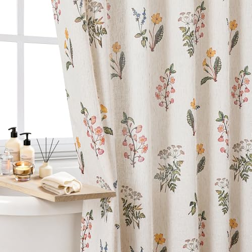 Colorful Star French Country Floral Linen Shower Curtain, 36" W x 72" L | Waterproof Shower Curtain Set with 6 Clear Hooks for Bathroom, Vintage Boho Farmhouse Linen Fabric Bathroom Curtains - color: Yellow, size: 36"W x 72"L (Pack of 1)