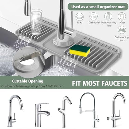 14.6-Inch Kitchen Sink Splash Guard Mat | 7° Slope for Fast Self-Draining | Snap-Lock Design | Universal & Cuttable Silicone Faucet Mat GRAY - color: Gray, size: 14.6" x 5.5"