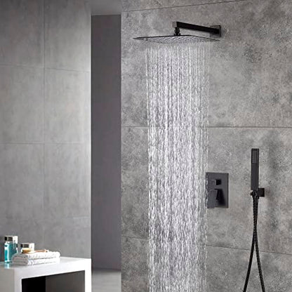 Cascada 12” Square Shower System (Wall Mounted) with Single Handle & square knob, 2 Functions (Rainfall & Handheld) (Oil Rubbed Bronze) - color: Oil Rubbed Bronze