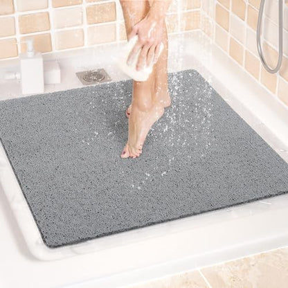 LuxStep Shower Mat Bathtub Mat Non-Slip Bath Mat with Drain, Quick Drying | 24x24 inch PVC Loofah Bathmat for Tub,Shower,Bathroom,Grey - color: Stylish Grey, size: 24" x 24"