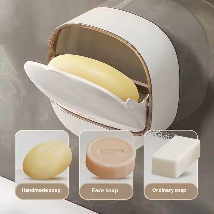 Modern Wall-Mounted Soap Holder White with Rose Gold Trim, Plastic Construction, Bathroom Drainage Design. (Locking Adhesive Strip Included)