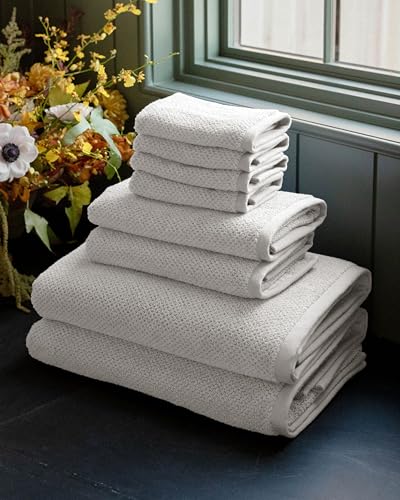 Cozy Earth Nantucket 60% Cotton 40% Viscose from Bamboo Washcloth | 600 GSM Plush and Fast-Drying with Rice Weave Pattern, 4 Pack 13" x 13" Luxury Washcloth, Light Grey - color: Heathered Light Grey, size: Washcloth